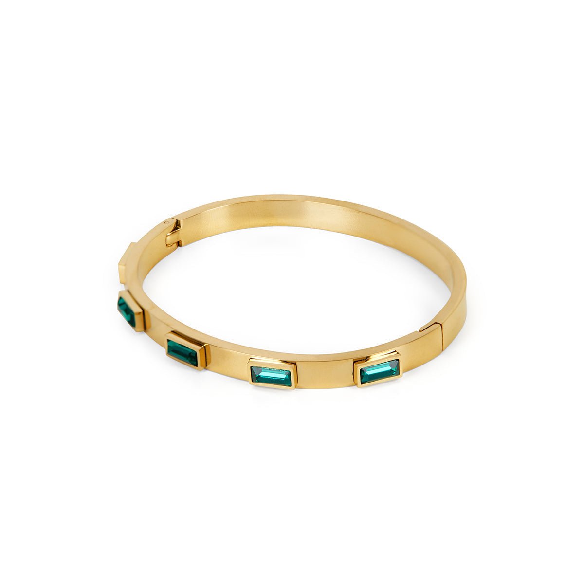 Bracelete Cristais Navete Verde Banhado em Ouro 18K