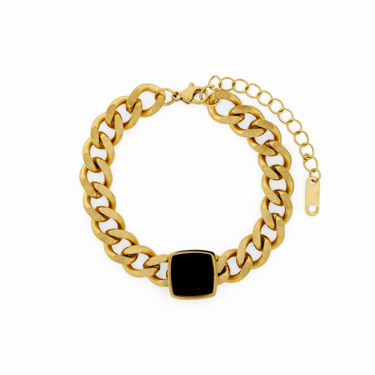 Pulseira de Corrente Pingente Ônix Banhado em Ouro 18K